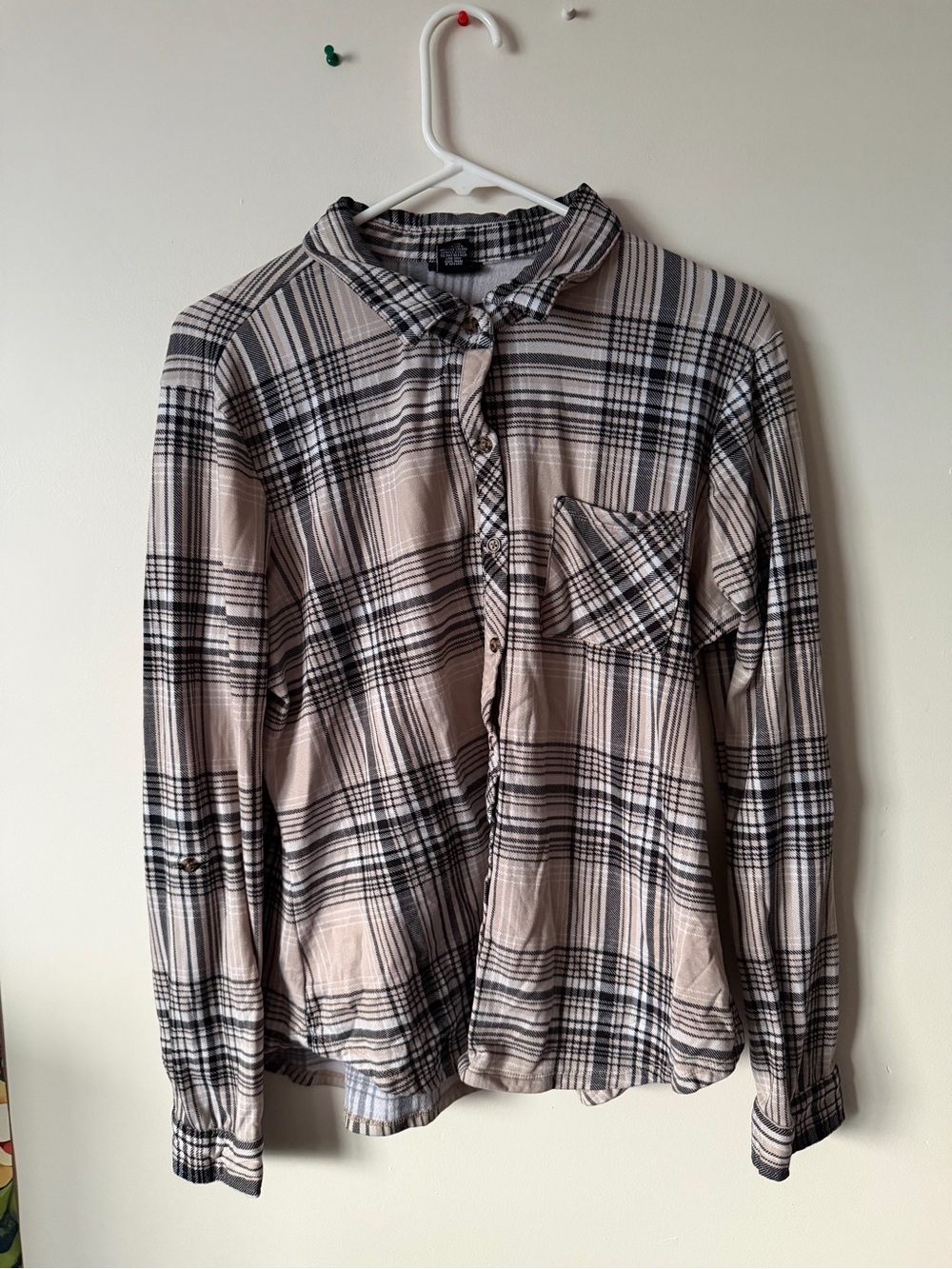 Rue21 Beige and Black Plaid Button-Down Shirt